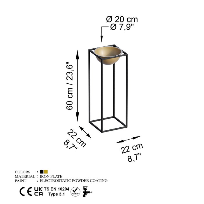 Aberto Design Maceta Decorativa GED-021-A Negro y Dorado Aberto Design Maceta Decorativa GED-021-A Negro y Dorado